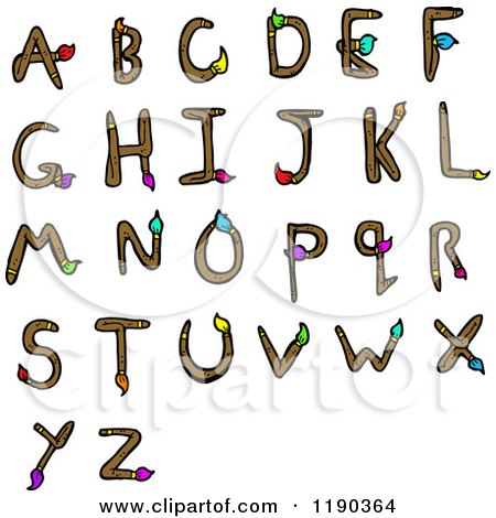 Cartoon of an Alphabet of Paintbrushes - Royalty Free Vector Illustration by lineartestpilot