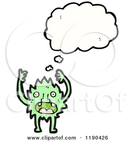 Cartoon of a Small Furry Monster Thinking - Royalty Free Vector Illustration by lineartestpilot