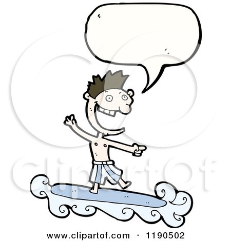 Cartoon of a Boy Surfing and Speaking - Royalty Free Vector Illustration by lineartestpilot