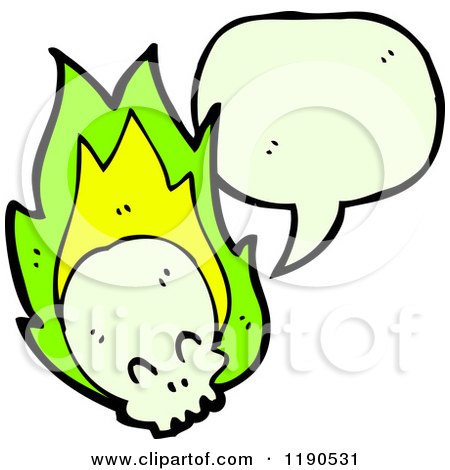Cartoon of Flames and a Skull Speaking - Royalty Free Vector Illustration by lineartestpilot