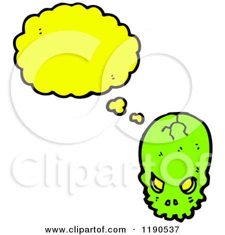 Cartoon of a Green Skull Thinking - Royalty Free Vector Illustration by lineartestpilot