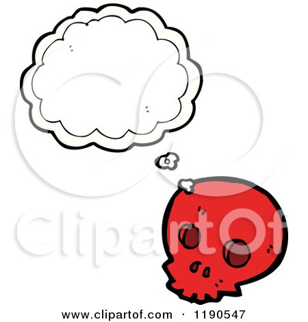Cartoon of a Red Skull Thinking - Royalty Free Vector Illustration by lineartestpilot