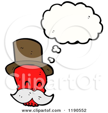Cartoon of a Red Skull Wearing a Top Hat Thinking - Royalty Free Vector Illustration by lineartestpilot