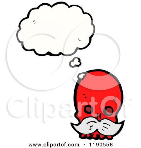 Cartoon of a Red Skull with a Mustache Thinking - Royalty Free Vector Illustration by lineartestpilot