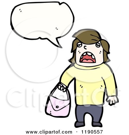 Cartoon of a Boy Holding a Purse Speaking - Royalty Free Vector Illustration by lineartestpilot