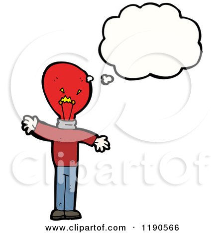 Cartoon of a Lightbulb Person Thinking - Royalty Free Vector Illustration by lineartestpilot