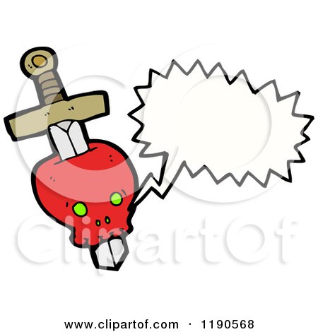 Cartoon of a Red Skull with a Dagger Speaking - Royalty Free Vector Illustration by lineartestpilot