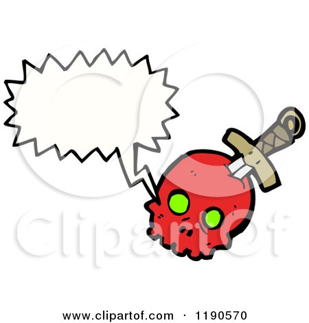 Cartoon of a Red Skull with a Dagger Speaking - Royalty Free Vector Illustration by lineartestpilot