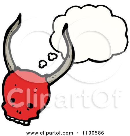 Cartoon of a Red Skull with Horns Speaking - Royalty Free Vector Illustration by lineartestpilot