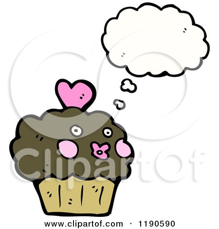 Cartoon of a Chocolate Cupcake Thinking - Royalty Free Vector Illustration by lineartestpilot