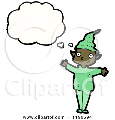Cartoon of an Elf Thinking - Royalty Free Vector Illustration by lineartestpilot