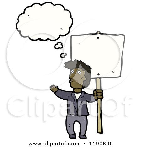 Cartoon of a Black Man with a Sign Thinking - Royalty Free Vector Illustration by lineartestpilot