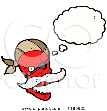 Cartoon of a Red Pirate Skull Thinking - Royalty Free Vector Illustration by lineartestpilot