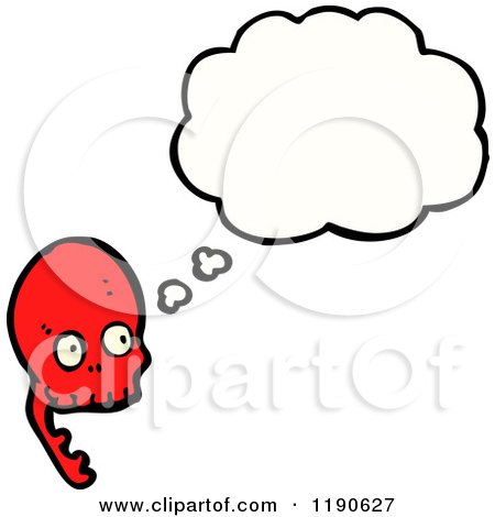 Cartoon of a Red Skull Thinking - Royalty Free Vector Illustration by lineartestpilot