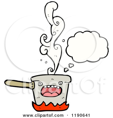 Cartoon of a Boiling Pot Thinking - Royalty Free Vector Illustration by lineartestpilot