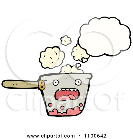 Cartoon of a Boiling Pot Thinking - Royalty Free Vector Illustration by lineartestpilot