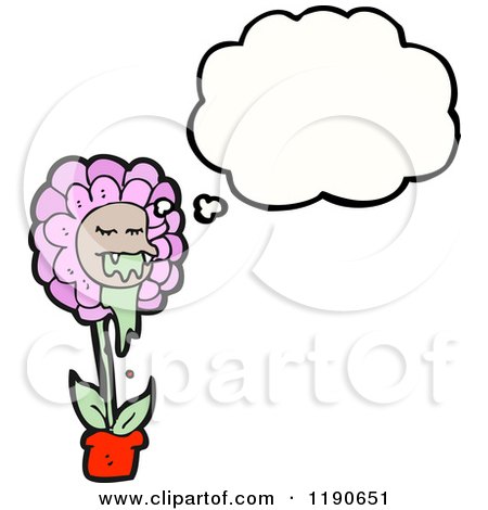 Cartoon of a Pink Drooling Flower Thinking - Royalty Free Vector Illustration by lineartestpilot