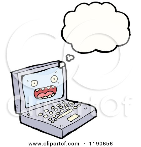 Cartoon of a Computer Thinking - Royalty Free Vector Illustration by lineartestpilot