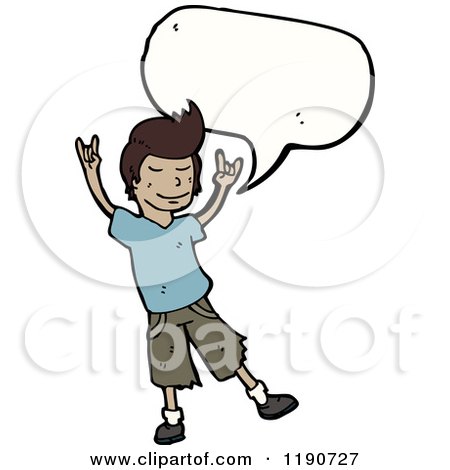 Cartoon of a Black Boy Doing the Rock on Sign Speaking - Royalty Free Vector Illustration by lineartestpilot