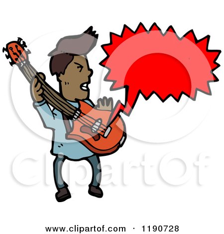 Cartoon of a Black Man Playing the Guitar Speaking - Royalty Free Vector Illustration by lineartestpilot