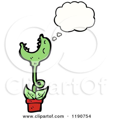 Cartoon of a Carnivorus Plant Thinking - Royalty Free Vector Illustration by lineartestpilot