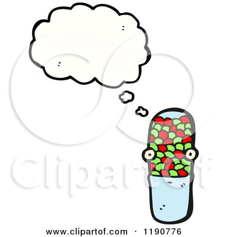 Cartoon of a Pill Capsule Thinking - Royalty Free Vector Illustration by lineartestpilot