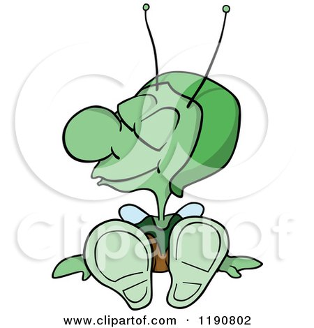Cartoon of a Happy Green Bug Sitting with His Eyes Closed - Royalty Free Vector Clipart by dero