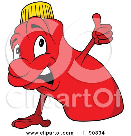 Cartoon of a Happy Red Bottle Mascot Holding a Thumb up - Royalty Free Vector Clipart by dero