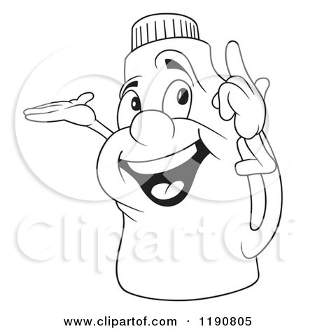 Cartoon of a Happy Outlined Bottle Mascot Presenting and Pointing up - Royalty Free Vector Clipart by dero