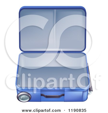 Cartoon of an Empty and Open Blue Suitcase - Royalty Free Vector Clipart by AtStockIllustration