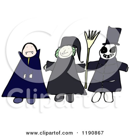 Cartoon of 3 Children Trick or Treating - Royalty Free Vector Illustration by lineartestpilot