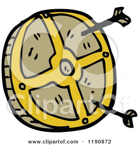 Cartoon of a Shield Hit by Arrows - Royalty Free Vector Illustration by lineartestpilot