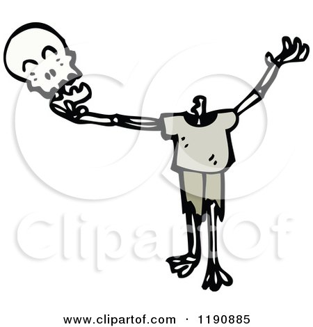 Cartoon of a Skeleton Removing His Skull - Royalty Free Vector Illustration by lineartestpilot