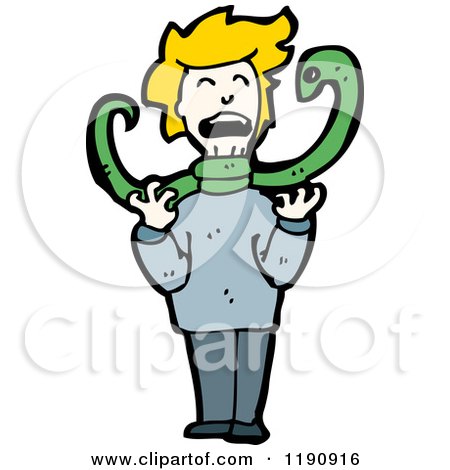 Cartoon of a Boy Holding a Snake - Royalty Free Vector Illustration by lineartestpilot