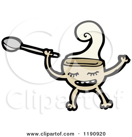 Cartoon of a Bowl Character with a Spoon - Royalty Free Vector Illustration by lineartestpilot