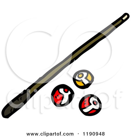 Cartoon of a Pool Cue and Billiard Balls - Royalty Free Vector Illustration by lineartestpilot