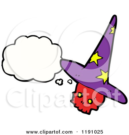 Cartoon of a Skull in a Witch Hat Thinking - Royalty Free Vector Illustration by lineartestpilot