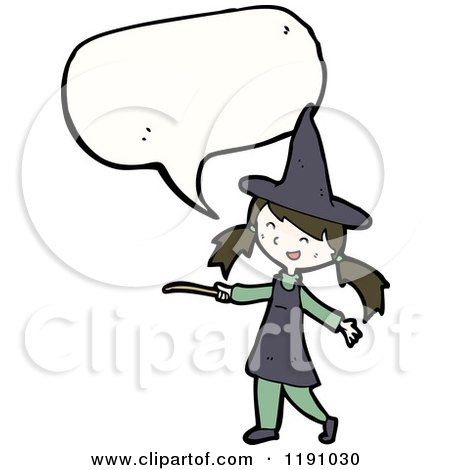 Cartoon of a Girl Dressed As a Witch Speaking - Royalty Free Vector Illustration by lineartestpilot