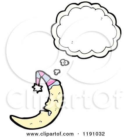Cartoon of a Sleeping Moon Thinking - Royalty Free Vector Illustration by lineartestpilot