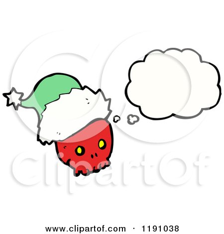 Cartoon of a Skull in a Christmas Hat Thinking - Royalty Free Vector Illustration by lineartestpilot