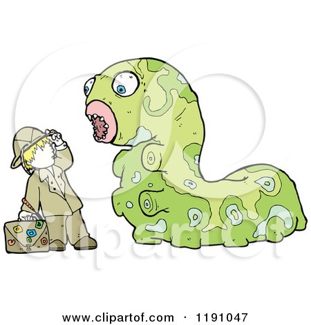 Cartoon of a Giant Caterpiller and a Man - Royalty Free Vector Illustration by lineartestpilot