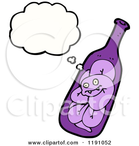 Cartoon of a Tequila Bottle with a Worm Thinking - Royalty Free Vector Illustration by lineartestpilot