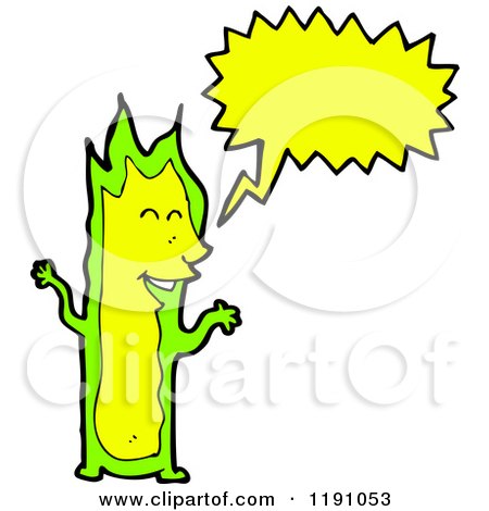 Cartoon of a Green Flame Speaking - Royalty Free Vector Illustration by lineartestpilot