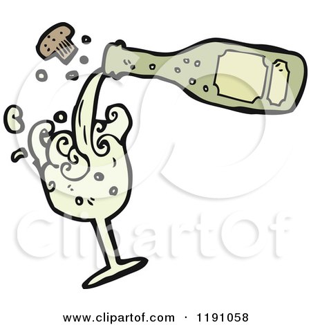 Cartoon of a Champaign Bottle and Glass - Royalty Free Vector Illustration by lineartestpilot