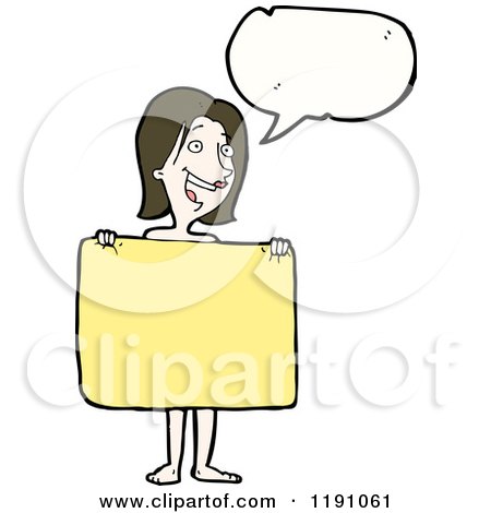 Cartoon of a Naked Woman Behind a Towel Speaking - Royalty Free Vector Illustration by lineartestpilot