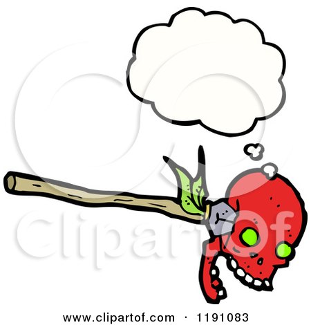 Cartoon of a Skull with a Spear Thinking - Royalty Free Vector Illustration by lineartestpilot