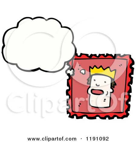 Cartoon of a Postage Stamp with a King Thinking - Royalty Free Vector Illustration by lineartestpilot