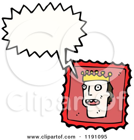 Cartoon of a Postage Stamp with a King Speaking - Royalty Free Vector Illustration by lineartestpilot