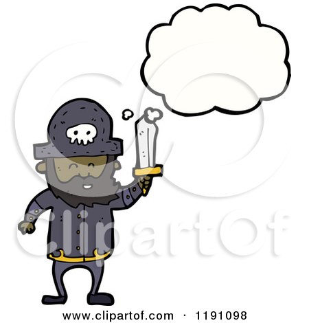 Cartoon of a Black Pirate Thinking - Royalty Free Vector Illustration by lineartestpilot