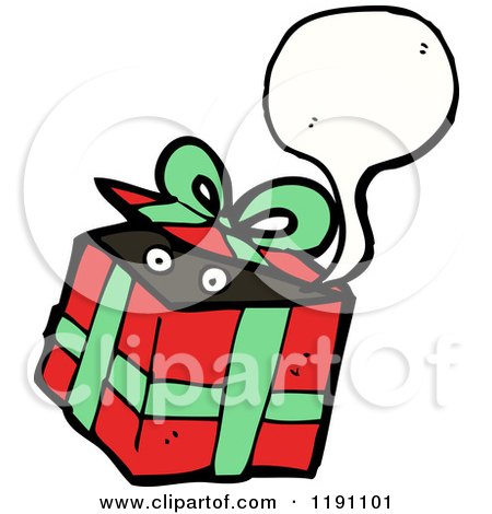 Cartoon of a Wrapped Gift with Eyes Speaking - Royalty Free Vector Illustration by lineartestpilot